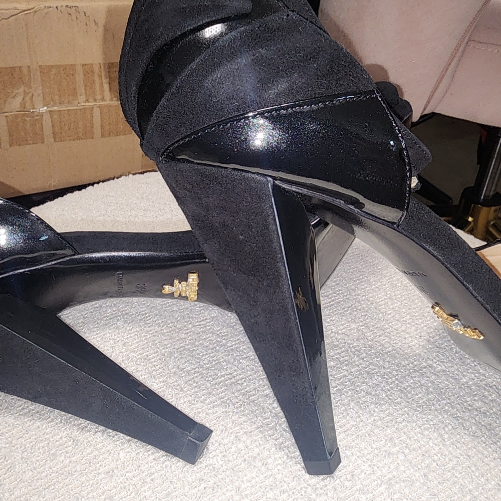 PRADA Camoscio Taffetas Pumps Black Patent / Suede Leather Size 39 Italy - Picture 9 of 13
